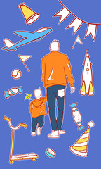 Children and father silhouettes, fathers day illustration