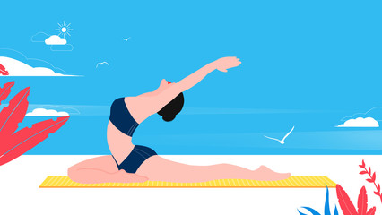 A woman practicing yoga. Background illustration of fitness posture