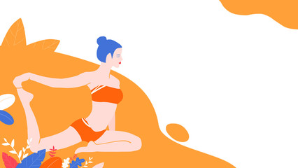 Fototapeta premium A woman practicing yoga. Background illustration of fitness posture