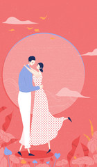 Hugging men and women. Valentine's day illustration
