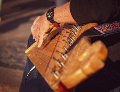 Man playing zither musical instrument