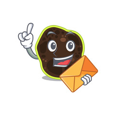 A picture of cheerful firmicutes cartoon design with brown envelope