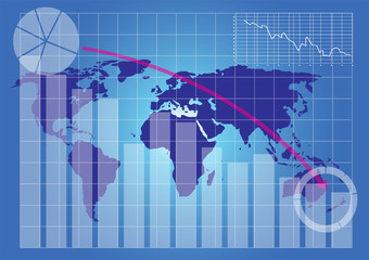 Businessman on stock market chart in down trend crisis from covid19 virus outbreak, Corona virus outbreak pandemic COVID-19 concept. Covid19, health. Coronavirus economy impact concept
