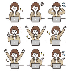 ビジネスウーマン パソコン イラスト セット