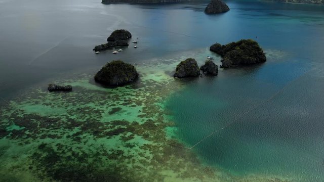 Aerial view of a beautiful small islands Siete Pecados near in Coron Bay. Palawan. 