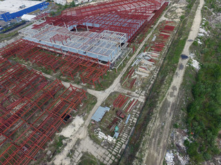 Abandoned construction site of commercial center in Kiev (drone image).