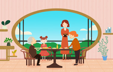 A family who eats on a holiday, a person who prepares a sumptuous meal for the holiday.
