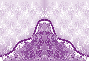 Fototapeta na wymiar light lilac roses and decors background