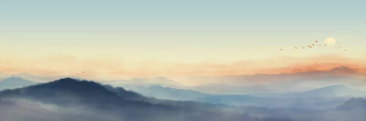 Fotobehang Beige Twilight lichte kleur inkt schilderij. Illustratie met gradiëntinkt  © oliverzs