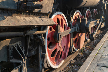Fototapeta na wymiar Train Car Undercarriage, passenger train, freight train.