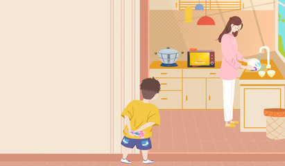 The boy secretly sent flowers to his mother. Mother's day illustration