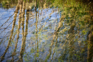 Wave and reflection on clean water surface at lake shore nature pattern texture ecology concept background
