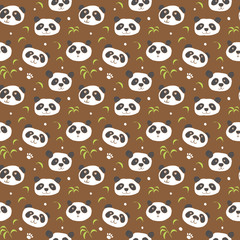 Cute Panda bear Seamless pattern. Cute Animals doodle, Hand drawn Cartoon Vector illustration