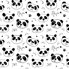 Fototapeta premium Cute Panda bear Seamless pattern. Cute Animals doodle, Hand drawn Cartoon Vector illustration