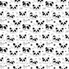 Cute Panda bear Seamless pattern. Cute Animals doodle, Hand drawn Cartoon Vector illustration