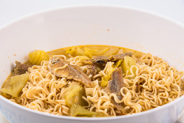 Instant noodles spicy ready to eaton in the bowl