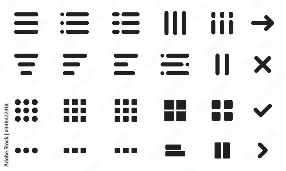 Poster website navigation button set. hamburger menu line icons