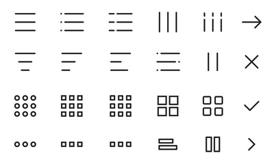 Website navigation button set. Hamburger menu line icons 