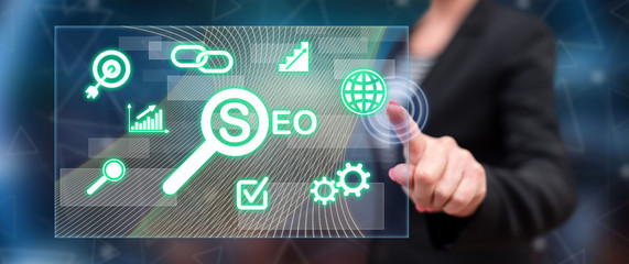 Woman touching a seo concept