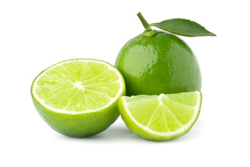lime with half and leaf isolate on white background