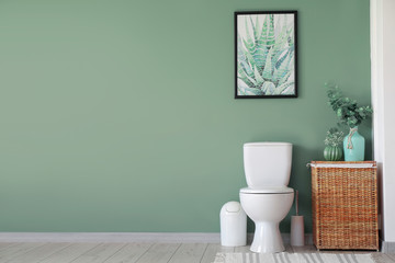 Interior of modern bathroom with floral decor - obrazy, fototapety, plakaty