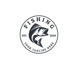 vector Illustration vintage style bass fish jumping emblem design