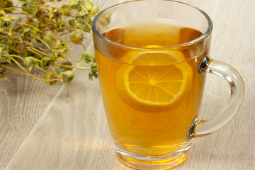 Dried sage. Hot drink sage in glass.