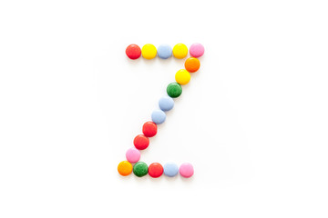 Candies font alphabet. Letter Z isolated top view