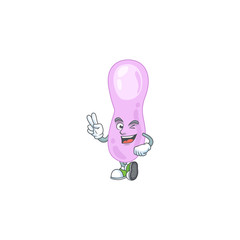 smiling clostridium botulinum cartoon mascot style with two fingers