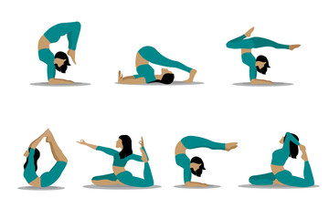 Women s yoga. Vector illustration of a beautiful girl in different poses of yoga.