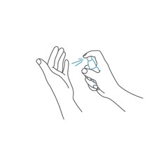 Line drawing vector illustration of hand disinfection. 