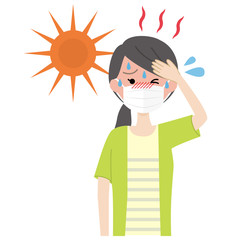 マスクをしている女性　熱中症　夏　Mask Heat stroke