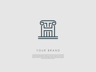a business logo which has an ancient column and letters t and h 