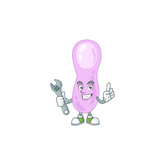 A smart mechanic clostridium botulinum cartoon mascot design fix a broken machine