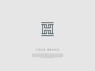 a grey rectangular minimalist business logo with initials t and h