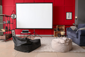 Interior of room with video projector