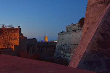 Evening view of Saint Elmo fort, Valetta, Malta with color backlight.