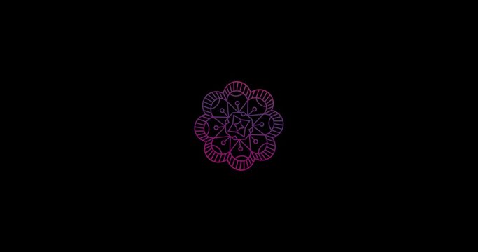 Animated rotation of round simple gradient mandala flower on black background. Vector animation
