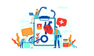 Heart disease medical vector illustration concept doctor working at laboratory vector template background isolated can be use for presentation web banner UI UX landing page