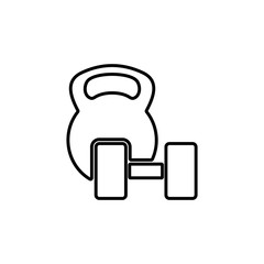Dumbbell and kettlebell icon. Bodybuilding, fitness symbol.