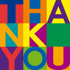 The word Thank you. Vector background, text decomposed in a chessboard made of colored squares