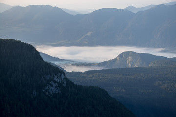 Fototapeta premium Bohinj valley covered in mist