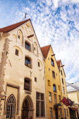 Tallinn, Estonia - August 4, 2018: Building Of Three Sisters Houses In Historical Center Of Tallinn, Now Fashionable Hotel