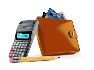 Wallet with calculator and pencil