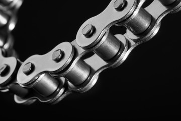 roller chain on a black background