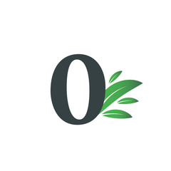 Number Zero logo with green leaves. Natural number 0 logo with green leaf.