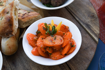 Spicy carrot salad. Delicious and spicy carrot bites with ginger, garlic, chilli and lemon