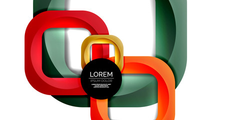 Square geometric vector abstract background, dynamic modern minimal template. Multicolored square shapes with round corners overlapping each other