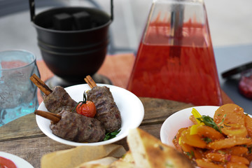 Selection of East Mediterranean appetizers. Fresh Food Buffet Brunch Catering Dining Eating Party Sharing Concept