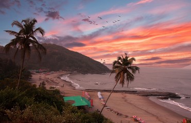 Landscape image of Ozran Beach Goa during sunrise time © kavisimi